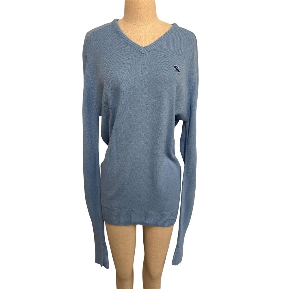 Vintage Izod Lacoste Blue V Neck Sweater Classic Knit Pullover